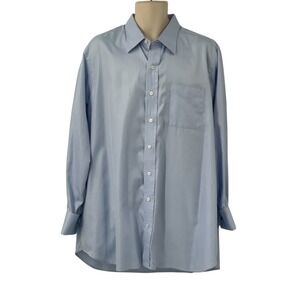 Hamilton Long Sleeve Button Down‎ Blue Herringbone Dress Shirt French Cuff XL